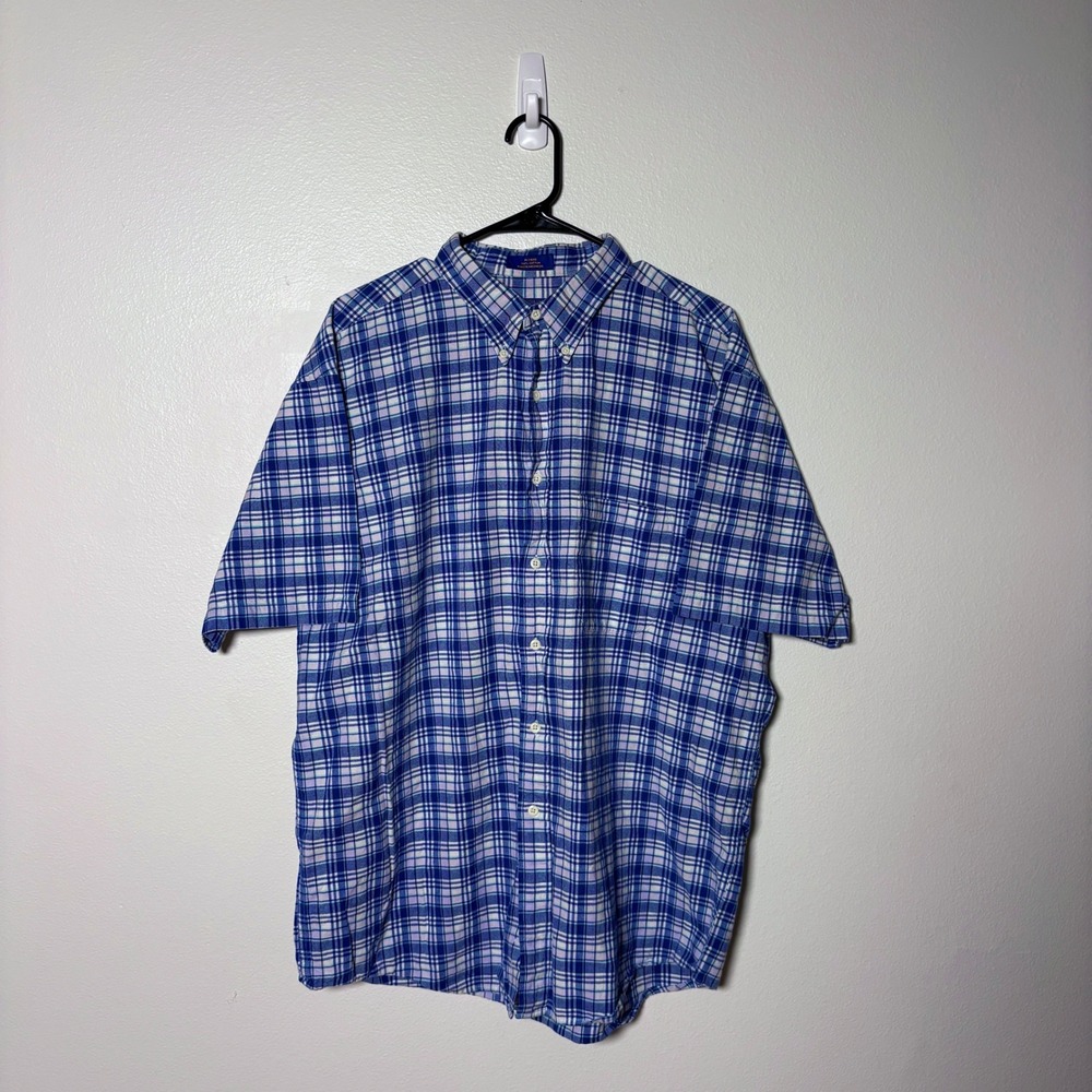 Pendleton Mens XL Short Sleeve Plaid Button Down Shirt Blue White 100% Cotton - Picture 1 of 7